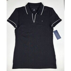 NWT Women’s Tommy Hilfiger Polo Shirt Size XS Black White Trim Retail $49.50
